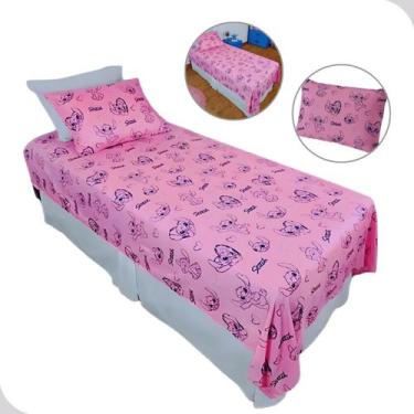 Imagem de Jogo de Cama Microfibra Solteiro Estampado Stitch 1,40 m x 2,20 m Com 