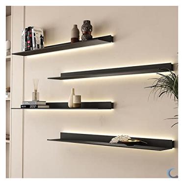 Imagem de Prateleira flutuante com luz branca LED, 1 prateleira de exibição preta com ecrã, barra de entrada montada na parede, bancada, sala de estar, casa de banho, prateleiras de exibição L: 80/100/120 cm