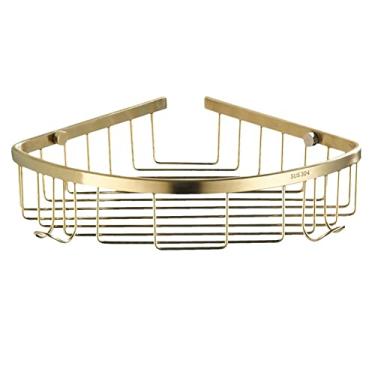Imagem de Kit de acessórios de banho toalheiro dourado escovado, barra de toalha de aço inoxidável 304, toalheiro, cesta triangular, kit de acessórios de banheiro montado na parede (cor: cesta de malha