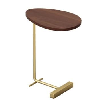 Imagem de UINGBPXT Mesa de chão pequena mesa de centro base de metal mesa lateral alta mesa de cabeceira de madeira maciça pequena mesa de chá para casa, sala de estar, escritório