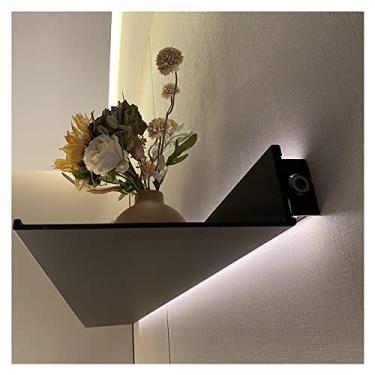 Imagem de Prateleiras de exibição flutuantes de alumínio montadas na parede com luz LED, suporte para pendurar livros de plantas para entrada, cozinha, quarto, armazenamento e decoração de sala de estar (cor