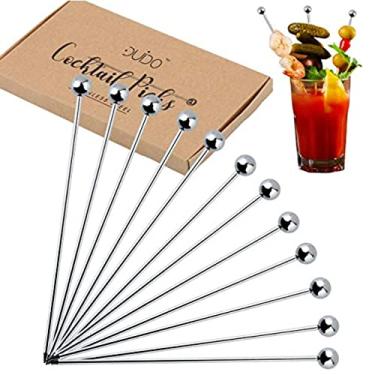 Imagem de Palitos de dente de aço inoxidável para coquetéis – (pacote com 12/20 cm) Palitos de Martini reutilizáveis e chiques de bebidas de metal extravagantes para azeitonas Martini, aperitivos, Bloody Mary Brandied