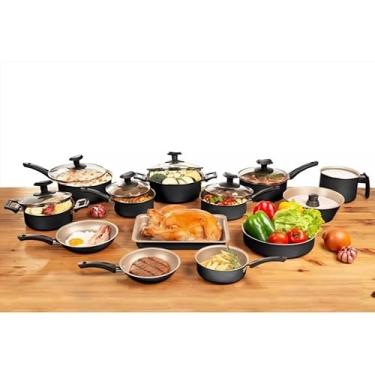 Imagem de Jogo Conjunto Panelas 13 Peças Antiaderente(Preto com Bege)