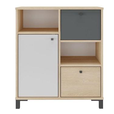 Imagem de Balcão Para Escritório 2 Gavetas 1 Porta E 2 Nichos Erick Carvalho/branco/grafito