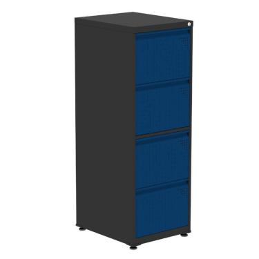 Imagem de Armário De Arquivo Oficio 4 Gavetas Pandin 47 Cm (larg) Aço Preto C- Frente Gaveta Azul C- Chave