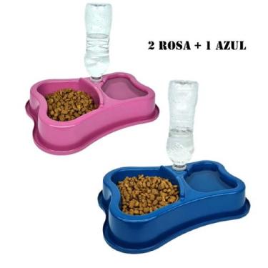 Imagem de Kit 3 Comedouro Duplo Anti Formiga Cor:2 Rosa + 1 Azul - menp, 2 Rosa 