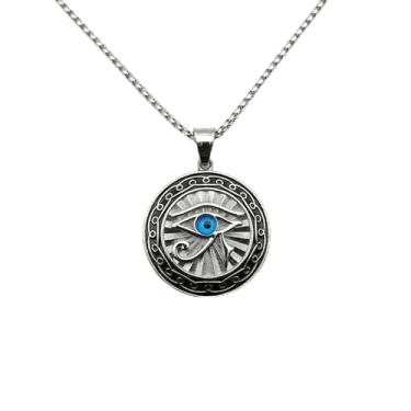 Imagem de Colar com pingente Olho de Hórus do Egito Antigo - Ferro de liga de zinco banhado a ouro 18K, design retrô de cabeça de águia, simbolizando proteção e sabedoria, presente para o dia de São Patrício