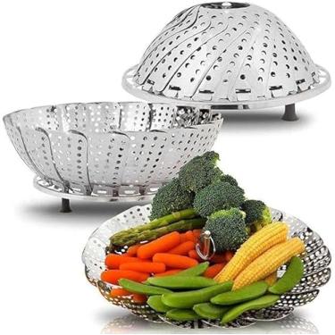 Imagem de Cesta de Cozimento a Vapor em Inox – Cozinha Saudável, Ajustável e Resistente para Legumes e Alimentos