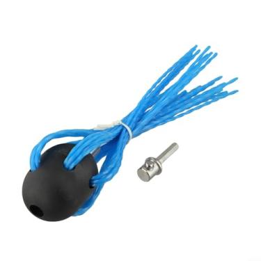 Imagem de Escova de chaminé, escova de duto, cabeça de escova reforçada, limpador de chaminé, vassoura, escova de limpeza interna de lareira rotativa, ferramenta de limpeza (1 cabeça de escova azul + 1 conector