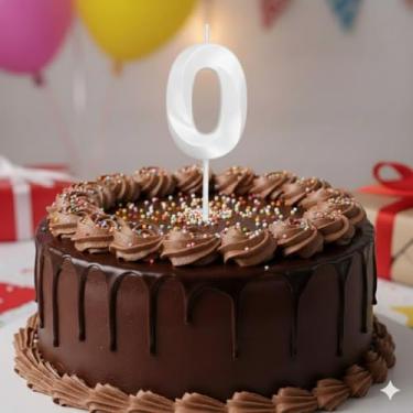 Imagem de Vela De Aniversário Mini Design Número 0 Com 5Cm Silver Festas Branca
