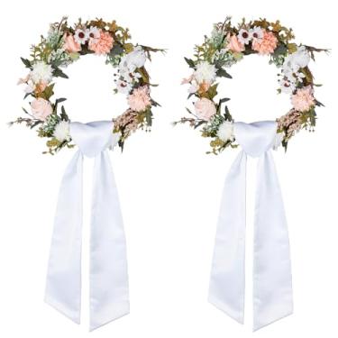 Imagem de letsinstyle Faixa de guirlanda de 55 x 10 cm para porta da frente, faixa de guirlanda de cetim com monograma, acessórios bordados para festas de Natal, fazenda, decoração ao ar livre