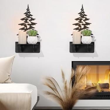 Imagem de Castiçal, suporte de vela de metal preto de pinheiro, suporte de vela de metal, suporte de vela, castiçal preto, decoração de parede de árvore para sala de estar (preto 1, 6 x 32 cm, 1 peça)