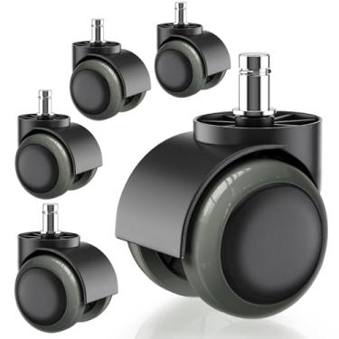Imagem de PChero 5 pacotes de rodas para cadeira de escritório com tamanho padrão universal 11 mm de diâmetro da haste e 22 mm de comprimento da haste (0,43 polegadas x 0,86 polegadas), suporta até 550 libras de peso