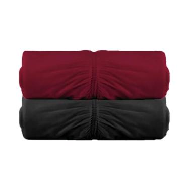 Imagem de Kit 2 Lencois Malha Casal com Elastico Vivaldi - Fio 30/1 Penteado - 100% Algodao (KIT 1) (merlot/preto)