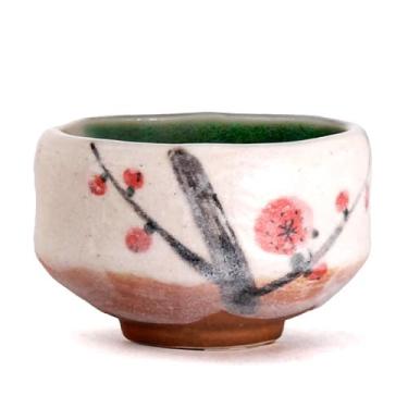 Imagem de Urban Tokyo Mini tigela Matcha Chawan 9,5 cm de diâmetro para cerimônia de chá tradicional japonesa Ippuku Mino xícara de chá texturizado esmalte floral design artesanal minoware do Japão (flores de