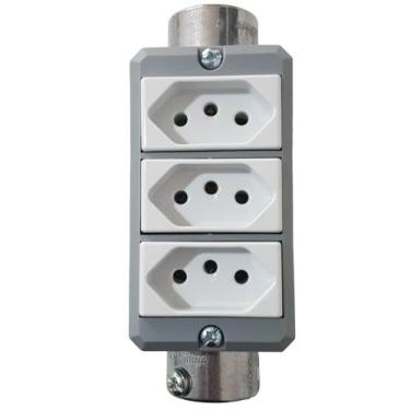 Imagem de Condulete C alumínio 3/4 Tramontina tomada Tripla, Branco 10A