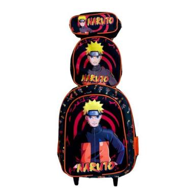 Imagem de Kit Mochila Escolar Infantil Naruto com Rodinhas Estojo e lancheira La