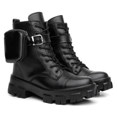 Imagem de Bota Coturno Feminino Tratorada Estilo Militar Com Bag Bolsinha Latera