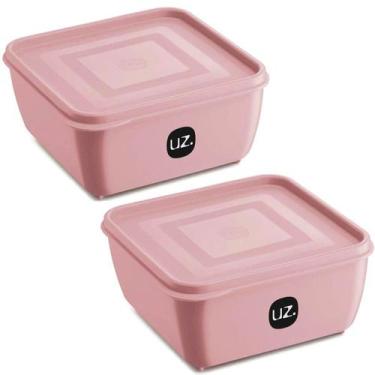 Imagem de 2 Potes Plásticos UZ Rosa Quadrado Multiuso 1,5L com Tampa Premium Ali