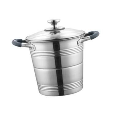 Imagem de IEUDNS Fritadeira de aço inoxidável Fritadeira com folha de vapor Panela de sopa multiuso resistente com tampa Cesta de filtro para cozinha doméstica, 5l