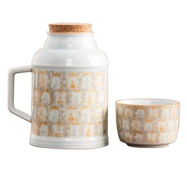 Imagem de Xícara De Chá De Cerâmica, Bule De Chá Grosso E Versátil E Copo De Caneca Com Rolha De Garrafa De Cortiça, Conjunto De Bule De Chá Pequeno Para Escritório Doméstico(White1)