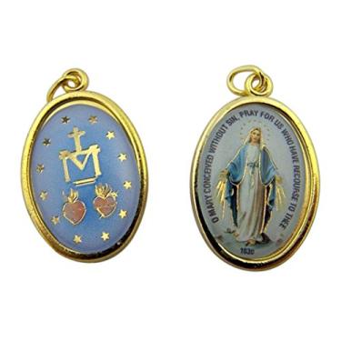 Imagem de WJH Medalha milagrosa com base dourada Our Lady of Grace Icon Miraculous, 2,5 cm