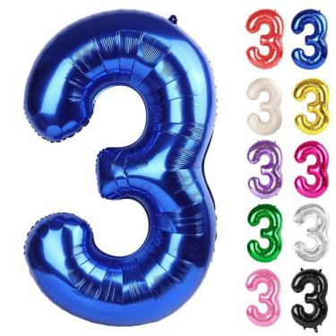 Imagem de Balão Número 3 Azul Metálico IWERP 40cm - Decoração de Aniversário