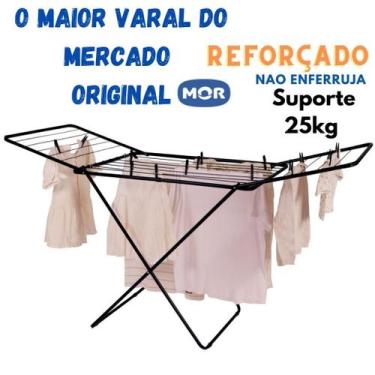 Imagem de Varal MAXXI PRETO de chão com abas grande 25kg de roupa - Mor