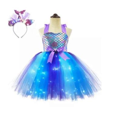 Imagem de Fantasia Infantil Vestido Sereia Azul com Tiara - Abrakadabra, Roxo, G