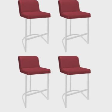 Imagem de Kit 04 Banquetas Com Encosto Noah Luxo Confort Bistrô Cozinha Ferro Branco Corino Vermelho - Ahz Móveis