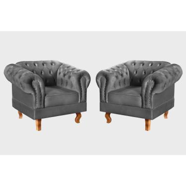 Imagem de Conjunto 2 Poltronas Chesterfield Dom Pedro Decoração Sala Recepção Retrô