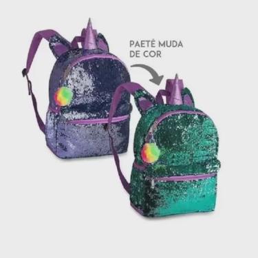 Imagem de Mochila Escolar de Unicórnio Paetê Lantejoula Mágica Glow - Clio CG2035