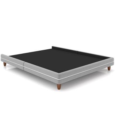 Imagem de Cama Casal Base Pés Madeira 148cm Suném P05 Veludo Cinza - Lyam Decor