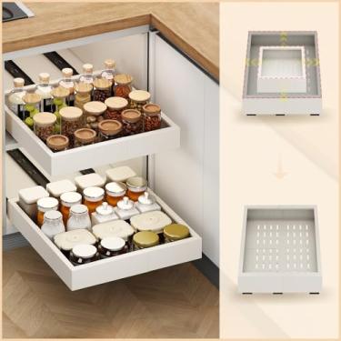 Imagem de Organizador de armário com 2 peças, largura (28 cm a 40 cm) e profundidade de 33 cm - 43 cm), expansível com 3 trilhos, gavetas para armário, prateleiras deslizantes ajustáveis para cozinha e despensa