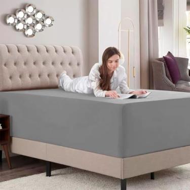 Imagem de Lençol Avulso Com Elástico, em Tecido Percal Flex, King Cinza-LE