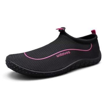 Imagem de WateLves Water Shoes – Meias femininas masculinas multiuso para natação e ioga com fivela ajustável e sola grossa para uso interno e externo, Preto, rosa, 9.5 Women/7.5 Men