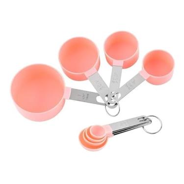 Imagem de Conjunto de Xícaras e Colheres Medidoras, 8 Peças, Aço Inoxidável e Plástico, 2,5ml-236ml, (Rosa)