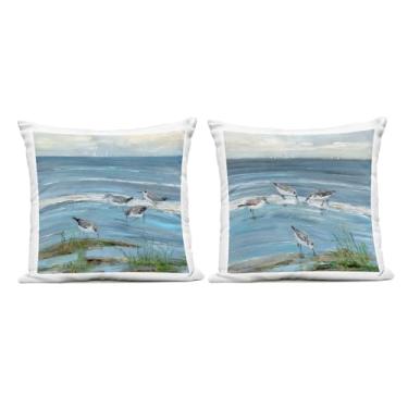 Imagem de Stupell Industries Nautical Sandpipers with Distant Boats Almofada impressa ao ar livre, 45 x 18 x 45, azul 2 unidades