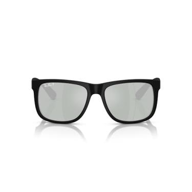 Imagem de Ray-Ban Óculos de sol retangulares Justin RB4165, Borracha preta/verde espelhada prata polarizada, 54 mm