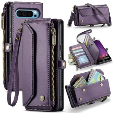 Imagem de Dteck Capa carteira flip para Google Pixel 10 Pro XL (2025, 6,8 polegadas) com alça de pulso/alça de ombro transversal, 7 compartimentos para cartão, 2 bolsos, bloqueio RFID, capa protetora de couro