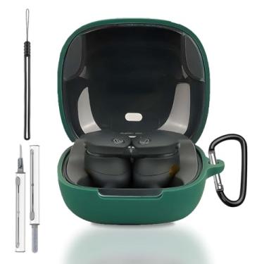Imagem de Capa para Audio Technica ATH-CKS50TW2, capa protetora completa de silicone para Audio Technica ATH-CKS50TW2, com chaveiro, cordão e kit de limpeza, LED frontal visível, verde