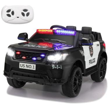 Imagem de Carro Elétrico Infantil a Bateria Policial com Controle Remoto, Sirene, Luzes Piscantes, Música via Blueooth e Suspensão de Mola, 12V