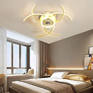 Imagem de Ventiladores de teto com luzes e controle remoto Moderno Minimalista Quarto Ventilador de teto Lâmpada LED regulável 6 velocidades Motor DC reversível com temporizador Lâmpada de ventilador