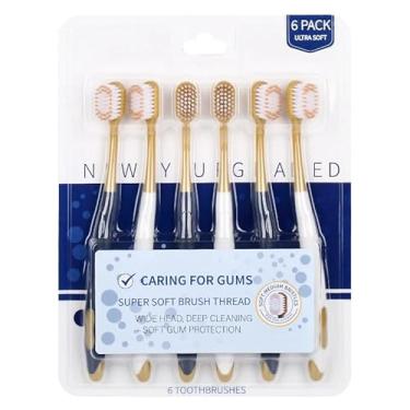 Imagem de Escova de Dentes Ultra Macia, 6 Unidades, Azul e Branco, Cabeça Larga 15mm, Proteção das Gengivas, Cerdas Macias, Manual, para Adultos