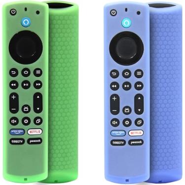 Imagem de 2 capas de silicone para controle remoto compatíveis com Fire TV Stick 4K Max / 4K Max 2nd / Insígnia/Pioneer/Omni Series Fire TV Alexa Voice Remote Enhanced com cordão (verde e azul celeste, ambos