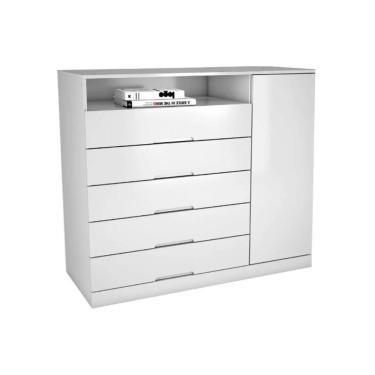 Imagem de Cômoda De Quarto Portugal C/ 1 Porta 1 Nicho E 5 Gavetas Branco Europa