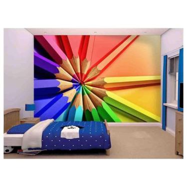 Imagem de Papel De Parede Infantil Lápis De Cor Escola  Azs194 - Você Decora