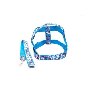 Imagem de Kit Guia com peitoral 40mm xadrez azul tam 8 (56cm-74cm) - Nica pet
