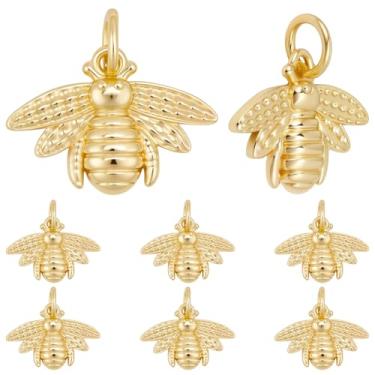 Imagem de Beebeecraft 1 caixa 10 peças de pingentes de abelha banhados a ouro 18 K de verdade, mini pingentes fofos de inseto de abelha para fazer joias, achados, colar, pulseiras, brincos, chaveiros