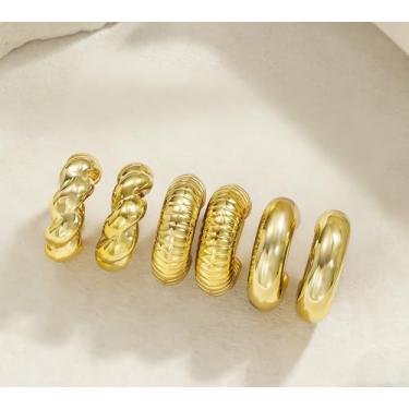 Imagem de 3 peças de brincos banhados a ouro 14 K, brincos grossos para mulheres, acessórios hipoalergênicos, leves, joias de ouro, presentes para mulheres, Medium, Metal, Sem pedra preciosa